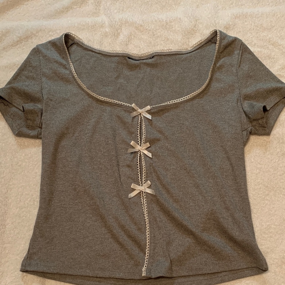 Gray Women's Top with Bow Accents